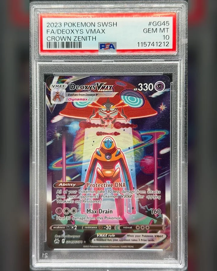 PSA graded Pokemon Deoxys VMAX slab close-up